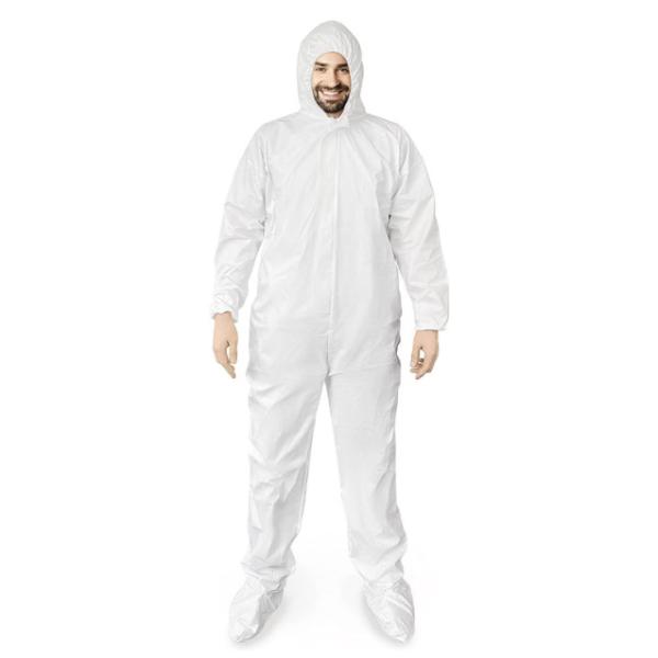 Buy Customized White SMS Polypropylene Coveralls With Zip Wrists Elastic at wholesale prices