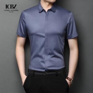 Printed Summer Short-Sleeved Shirt for Men Slim-Fit Ice Silk Cotton Casual Shirt