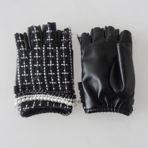 Fashion Women Black Leather Half Finger Gloves