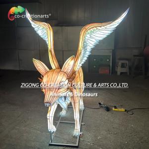 Large Glowing Fox Sculpture Lantern Feathered Turquoise & White Wings​