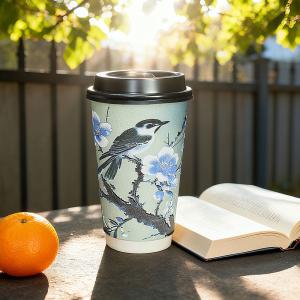 Custom Design Floral Pattern White Paper Cup Takeaway Hot Drinks Double Wall