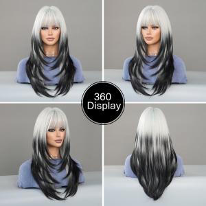 Fashion Long Straight Hair Blonde/Black Synthetic Wigs For Women