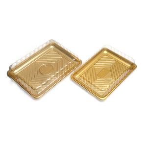 Stock Gold Leaf Large Capacity rectangle Disposable Plastic Sushi Tray for Party