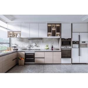 Modern White Marble Kitchen Cabinet With Solid Wood Doors