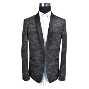 Polyester Mens Tuxedo Suit Blazer Black T/R Fabric Breathable OEM Service