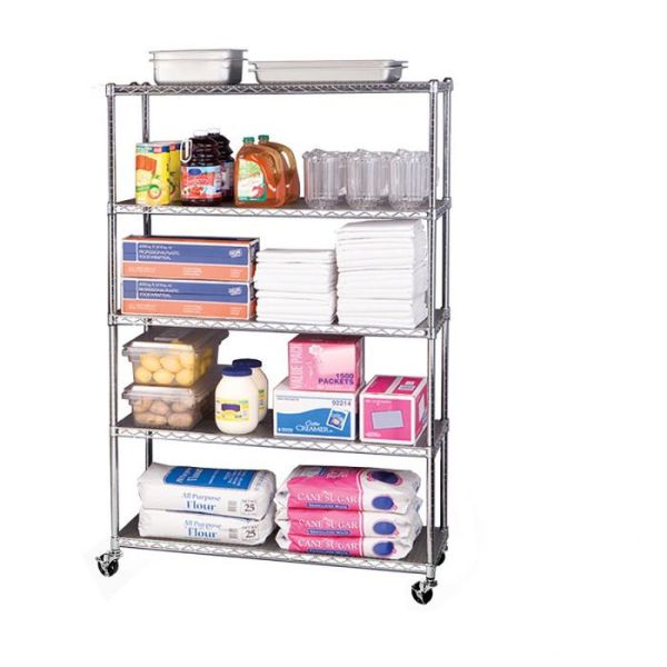 Buy 5 Layers Restaurant Wire Shelving Unit Mobile Chrome - Plated Hygienic at wholesale prices