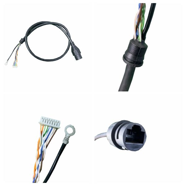 1.25-8 Pin Power Cable Assembly Rj45 Black Waterproof Power Wire Harness 034
