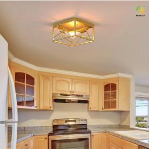 Retro Trapezoidal Farmhouse Ceiling Lamp Wrought Iron Imitation Wood Paint