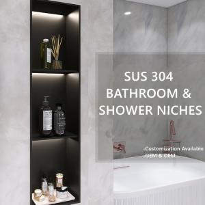 Waterproof Matte Black Stainless Steel Shower Niche for Bathroom Tile Shampoo