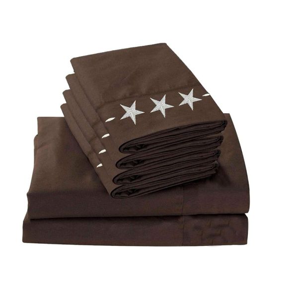 Western Peak 6pcs Embroidery Star Sheet Set Washable Machine Wash 100% Polyester