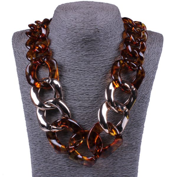 European and American retro exaggerated personality wild leopard resin necklace chain