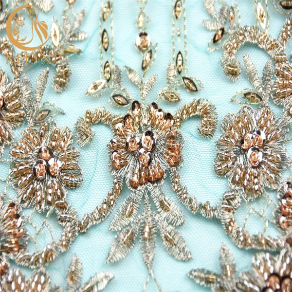 Fashion George Embroidery Lace Fabrics Green Mesh Handmade 20% Polyeter