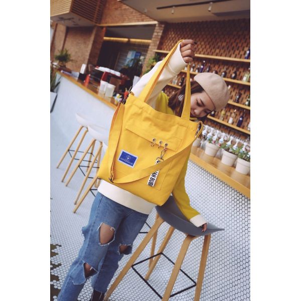 Unique design canvas diagonal Korean fashion shoulder bag handbag with ribbon