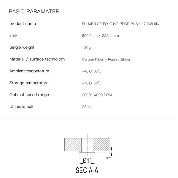28.2X9.2 Inch Glossy Carbon Fiber Folding Propeller