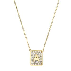China Make Her Day With 14K Gold Square Initial Gemstone Necklaces For Women Valentine Gift on sale