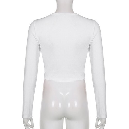 OEM Retro Wind Butterfly Print Long Sleeve T Shirt V Neck Tightened Navel Short