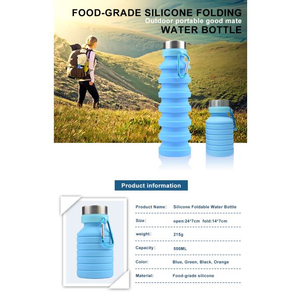 FDA Standard 550ML Silicone Expandable Water Bottle