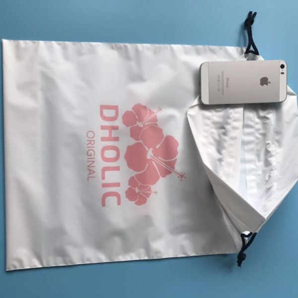 Printed CPE Clear Drawstring Plastic Bags / Custom Made Plastic Travel Cosmetic Bag