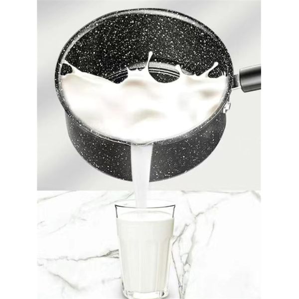 Wholesale 16cm Non Stick Granite Maifan Stone Classic Kitchen Soup Pot Black Milk Pot Sauce Pan With Glass Lid