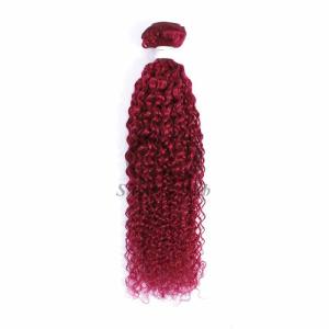 Burgundy Kinky Curly Remy Human Hair Bundles Sew In Weave Bundles Brazilian