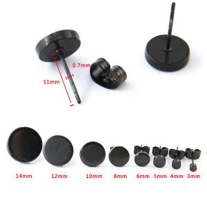 Hot Selling Classic Black Round cakes Stainless Steel Stud Earrings More size