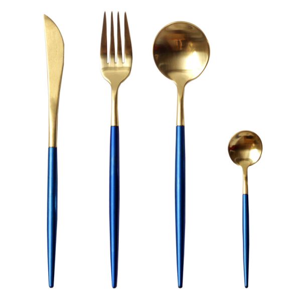 China Supplier Stainless Steel Flatware Set with Blue and Gold Color NC099 Dinner Knife Fork Spoon