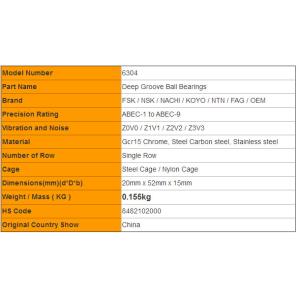OEM Service 6304 Deep Groove Ball Bearing Washing Machine Bearings