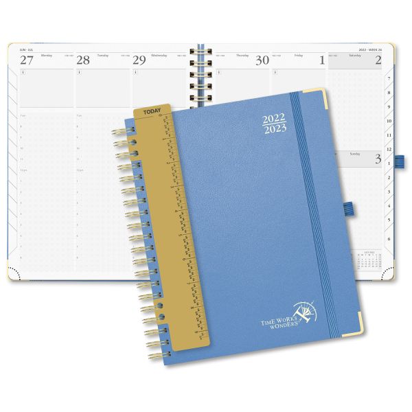 Buy Custom 12-Month Planner July 2023 - June 2023 Light Blue With Vertical Hourly Schedule 2 Pages Per Week at wholesale prices
