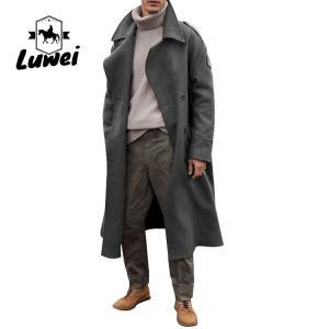 Winter Outerwear Classictrench Breasted Plaid Utility Long Trench Coat Slim Fit