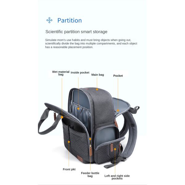 23L Embroidered Large Capacity Diaper Bag Backpack 0.9kg