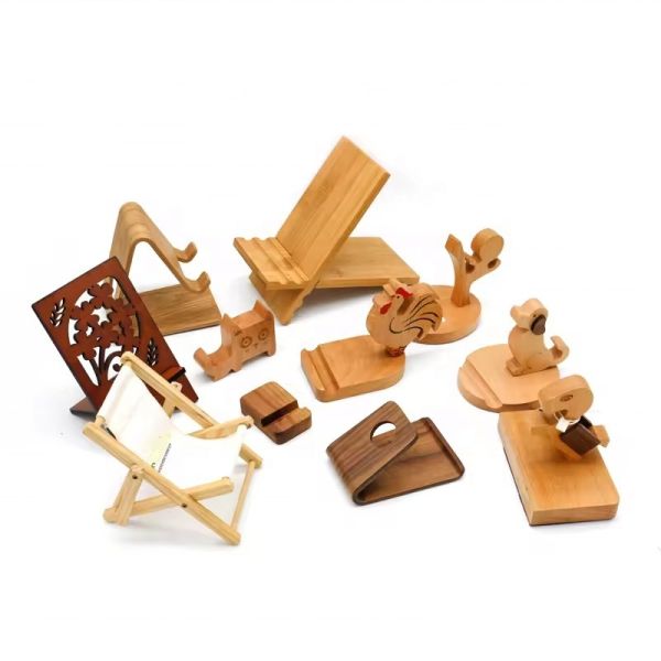 Buy Wooden Desktop Mobile Phone Holder Walnut Wooden Cell Phone Stand at wholesale prices