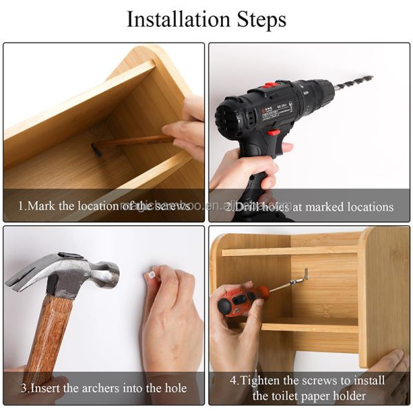 Custom Bathroom Storage Rack Wall Mounted Bamboo Toilet Paper Holder