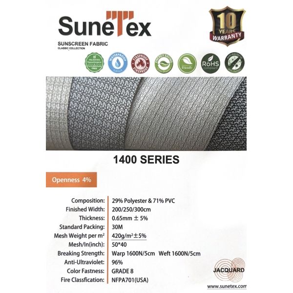 Waterproof Eco-Friendly 420GSM Polyester Sunscreen Fabric for Roller Shades