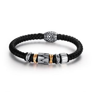 Hot sale mens skull stainless steel braided brown bracelet leather