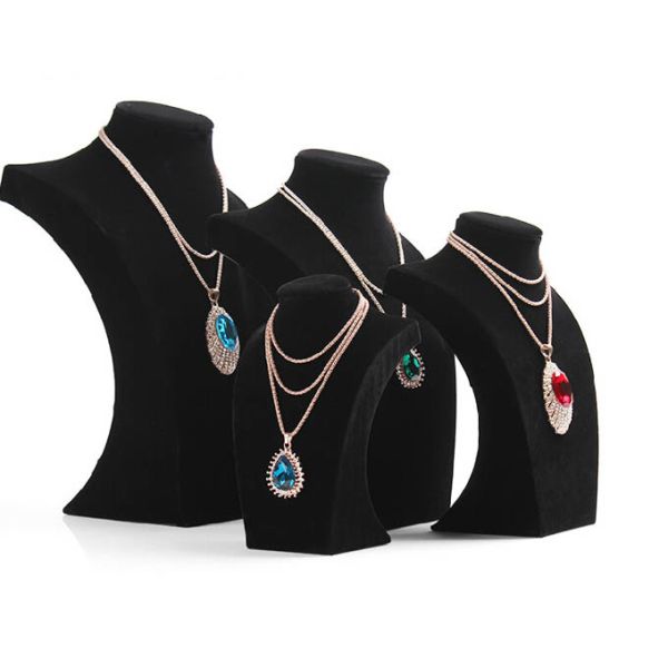 Jewelry Display Multi Necklace Holder Bust in Black Velvet Height 12",10",9",7"