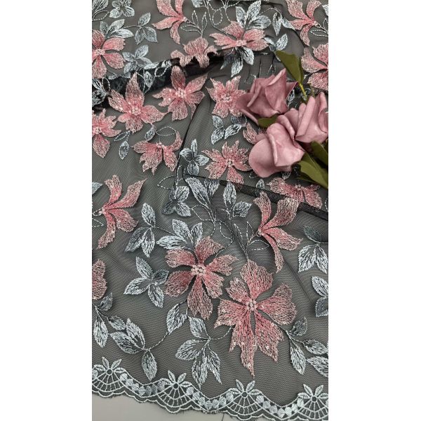 Embroidered Lace With Floral Details Deeply Textured Fabric For Dramatic High-Fashion Evening Gowns