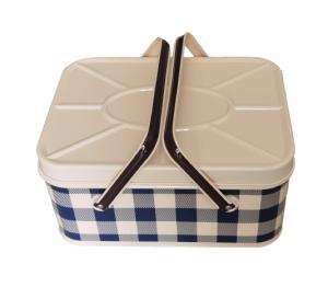 Quality Vintage Rectangular Metal Tin Lunch Box Outdoor Picnic tin Basket With Lid And Handle for sale