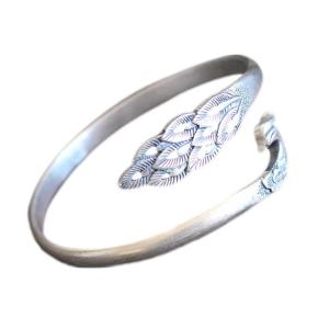 Sterling Silve Open Adjustable Cuff Bracelet Engraved Peafowl Fine Bangle