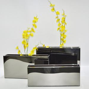 China Polished Long Stainless Steel Flowerpot Big Rectangular Plant Pots on sale
