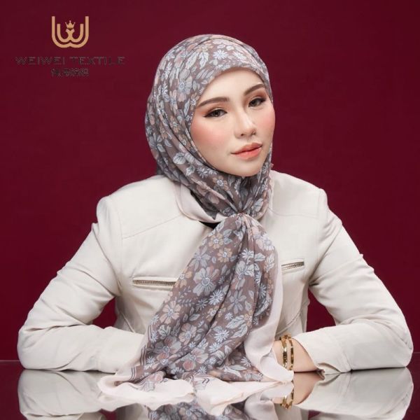 Wholesale 70*180 cm Spring Long Hijab Malaysia Chiffon Printed Shawls Lace Scarf for Muslim Women