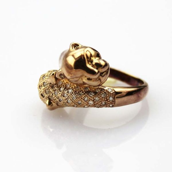 Rose Gold Plated 925 Silver Leopard Ring Pave CZ Diamonds (S-RJ673)