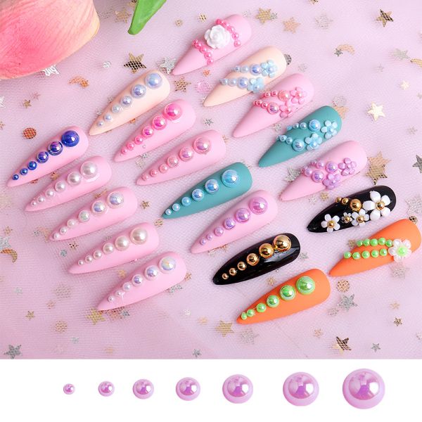 Resin Pearls Charms for Nails Salon Half Round Back Pearls Decoration Rhinestones Nail Art Charms Beads