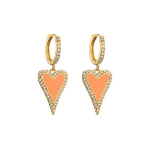 China Enamel 14K Gold Jewelry CZ Zircon Love Shape Ear Rings on sale
