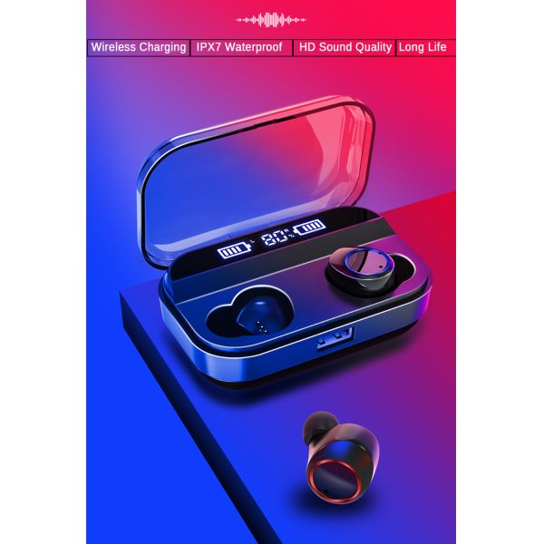 Bluetooth 5.0 Tws Wireless Power Display Earphones Touch Control Sport Stereo Cordless Earbuds (40000mAh, with Charging Box)