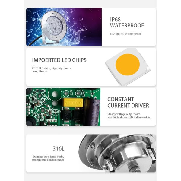 Dmx512 Color Change Underwater LED Spotlights 850LM High Brightness Anti Corrosion