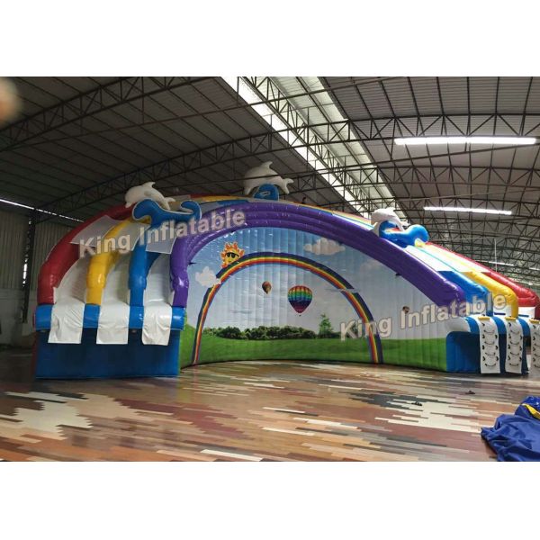 Colorful Rainbow Arch Shape Inflatable Water Slide With 3 Lane 30mL PVC