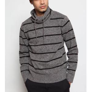 Warm Striped Knit Pullover Sweater With Drawstring Full Lambswool Material