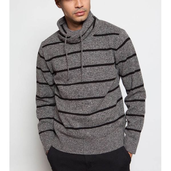 Buy Warm Striped Knit Pullover Sweater With Drawstring Full Lambswool Material at wholesale prices