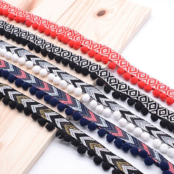 Nylon Jacquard Brocade Cotton 4cm Pom Pom Trim