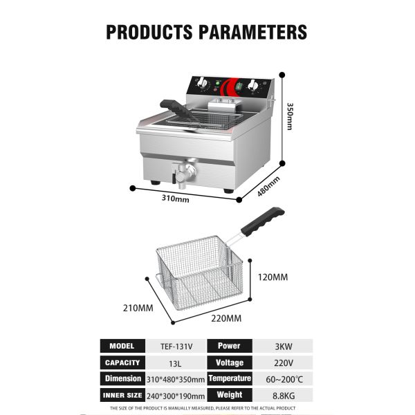 13L Capacity Industrial Deep Fryer For Potato Chips And Chicken Frying